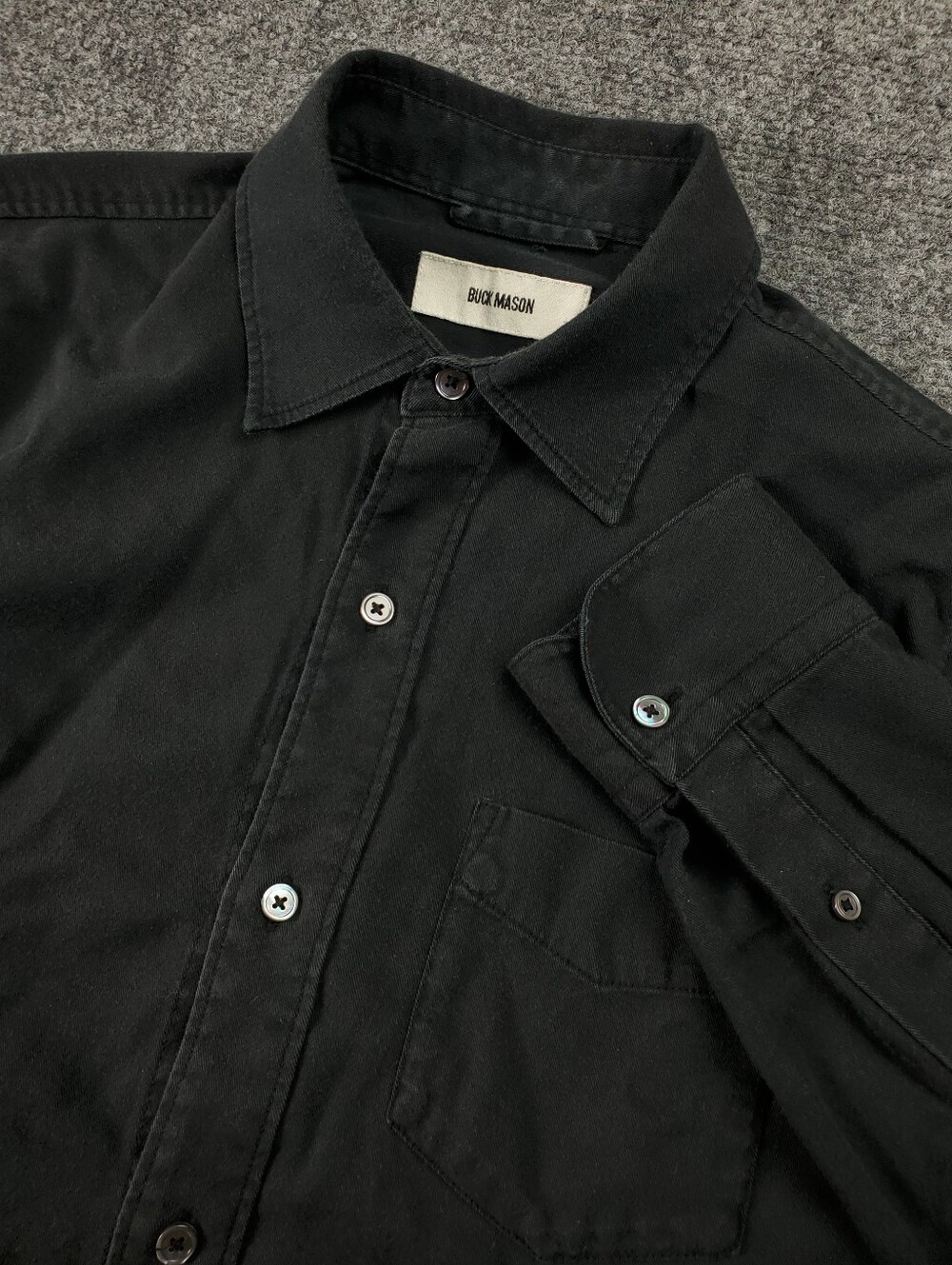 Buck Mason Draped Twill One Pocket Shirt Small Black Long Sleeve Button Up Solid - Picture 10 of 10